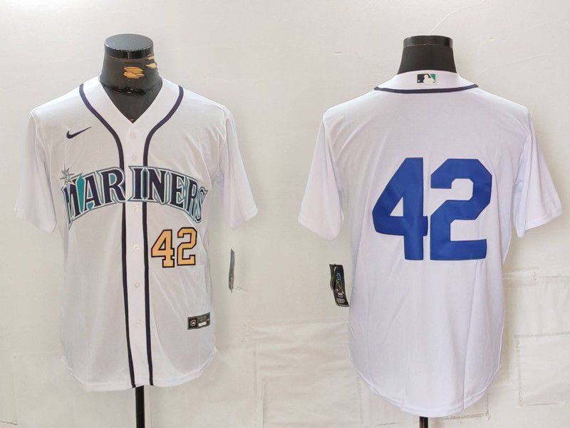Men Seattle Mariners 42 No Name White Game 2024 Nike MLB Jersey style 2